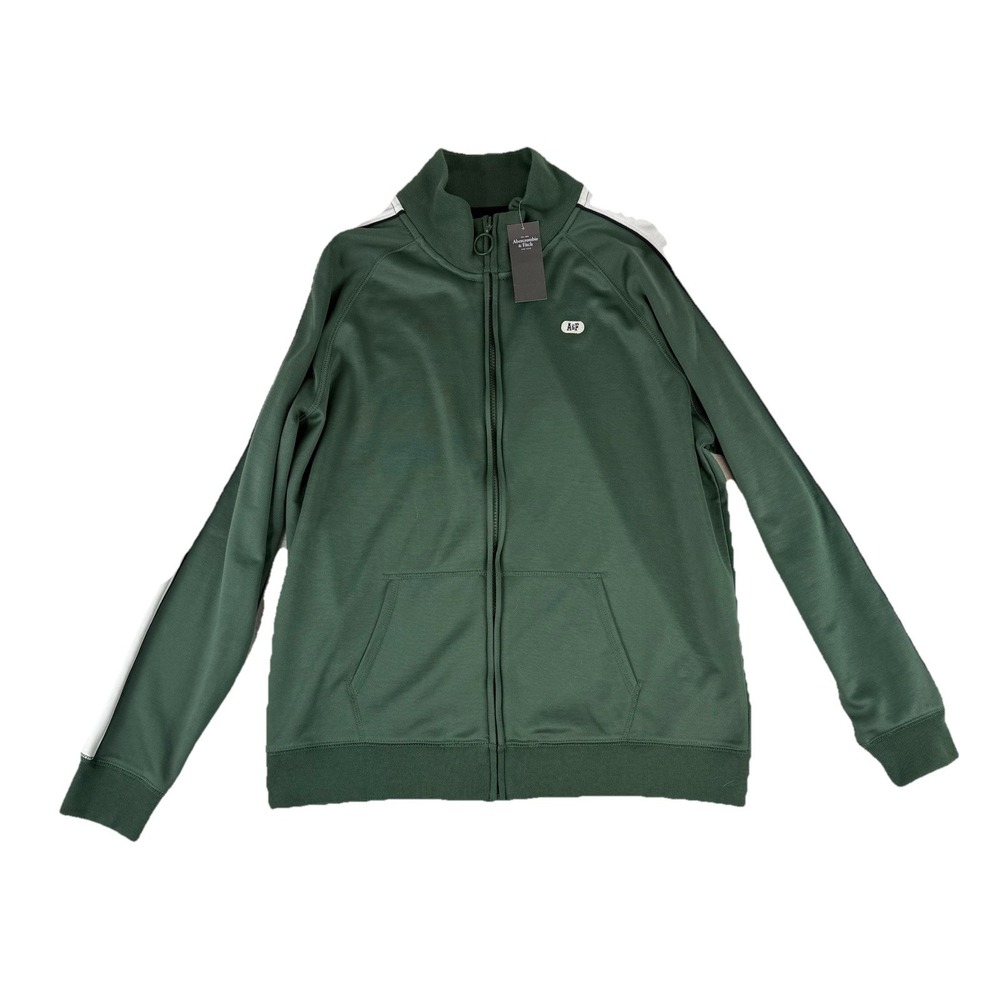 Abercrombie & Fitch Track Jacket Men's Large Green White Stripe Full Zip‎ NWT